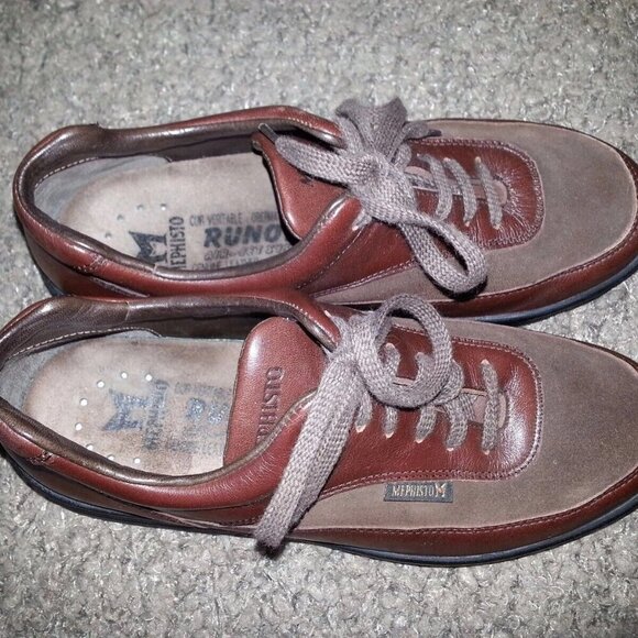 MEPHISTO-Brown Leather & Suede Walking Shoes-Sneakers-SZ 6.5-Excellent - Picture 7 of 8